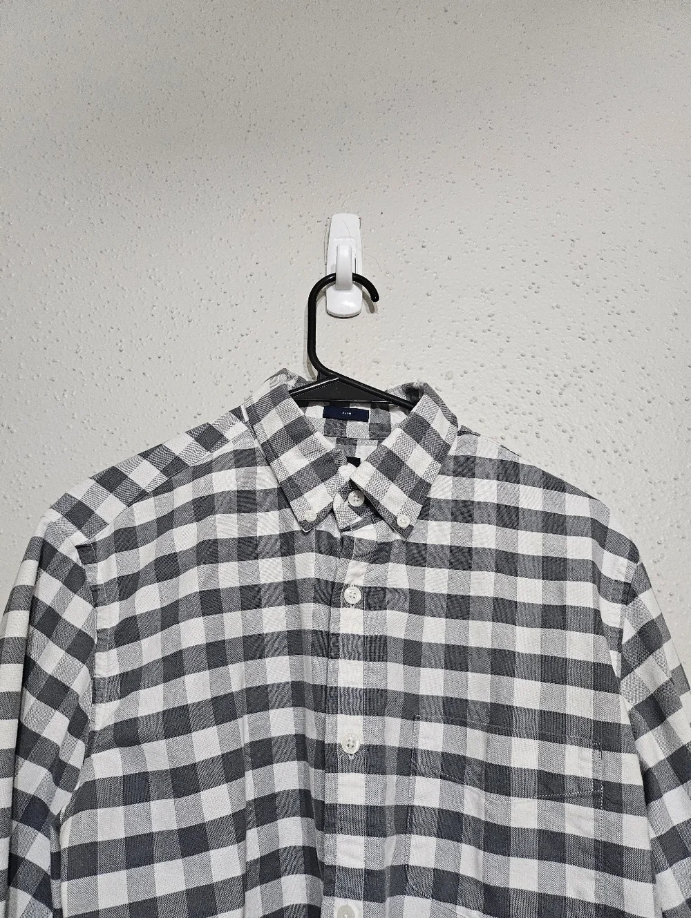 J.Crew Slim‎ Fit Oxford Shirt Mens M Gray White Gingham Plaid Button Down